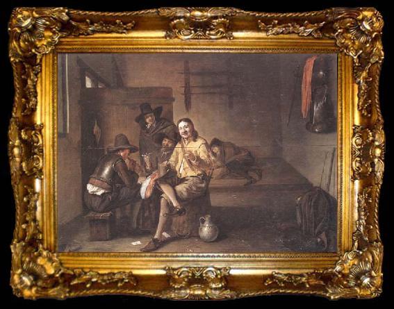 framed  Pieter de Hooch A guardroom interior with an officer smiling and making a toast,together with a flute-player and other soldiers, ta009-2